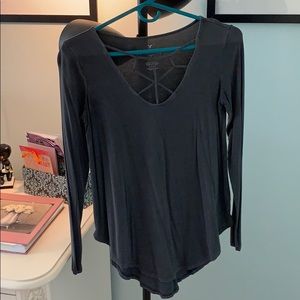 grey long sleeve T-shirt with cutout